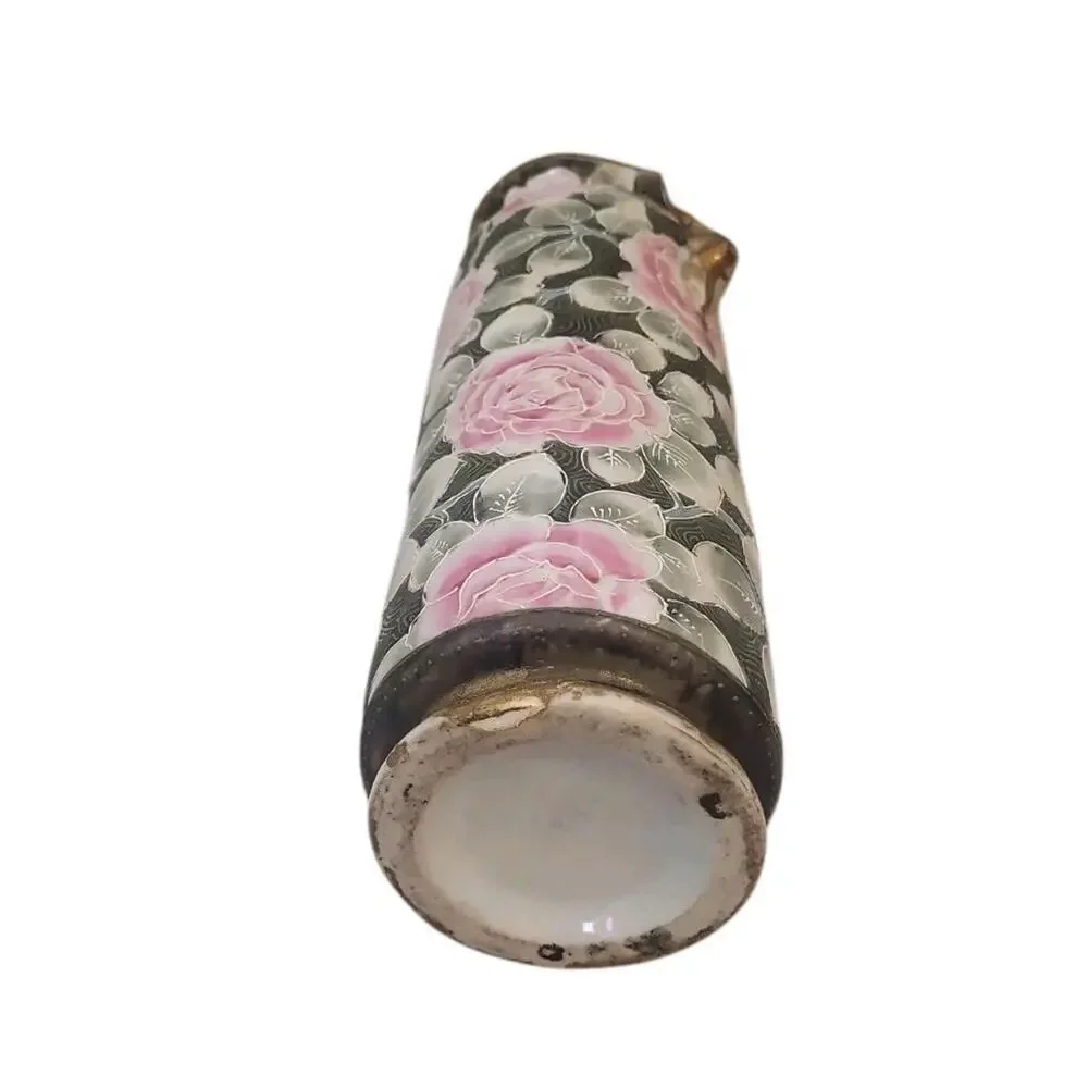 Vintage Chinese Famille Noire Vase Midnight Rose